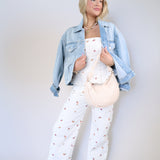 Women’s antique floral wide-leg denim jeans with coordinating set top