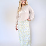 Z Supply Boyfriend Beach Sweater in 100% cotton Sienna Yarns with ribbed cuffs and Beach graphic, available at Shear Boutique