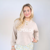 Natural Heather Z Supply Beach sweater with relaxed oversized fit and cotton crewneck design from Shear Boutique