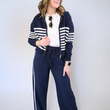 Z Supply midweight cropped cotton sweater jacket with relaxed fit, striped texture, and oversized collar for layering