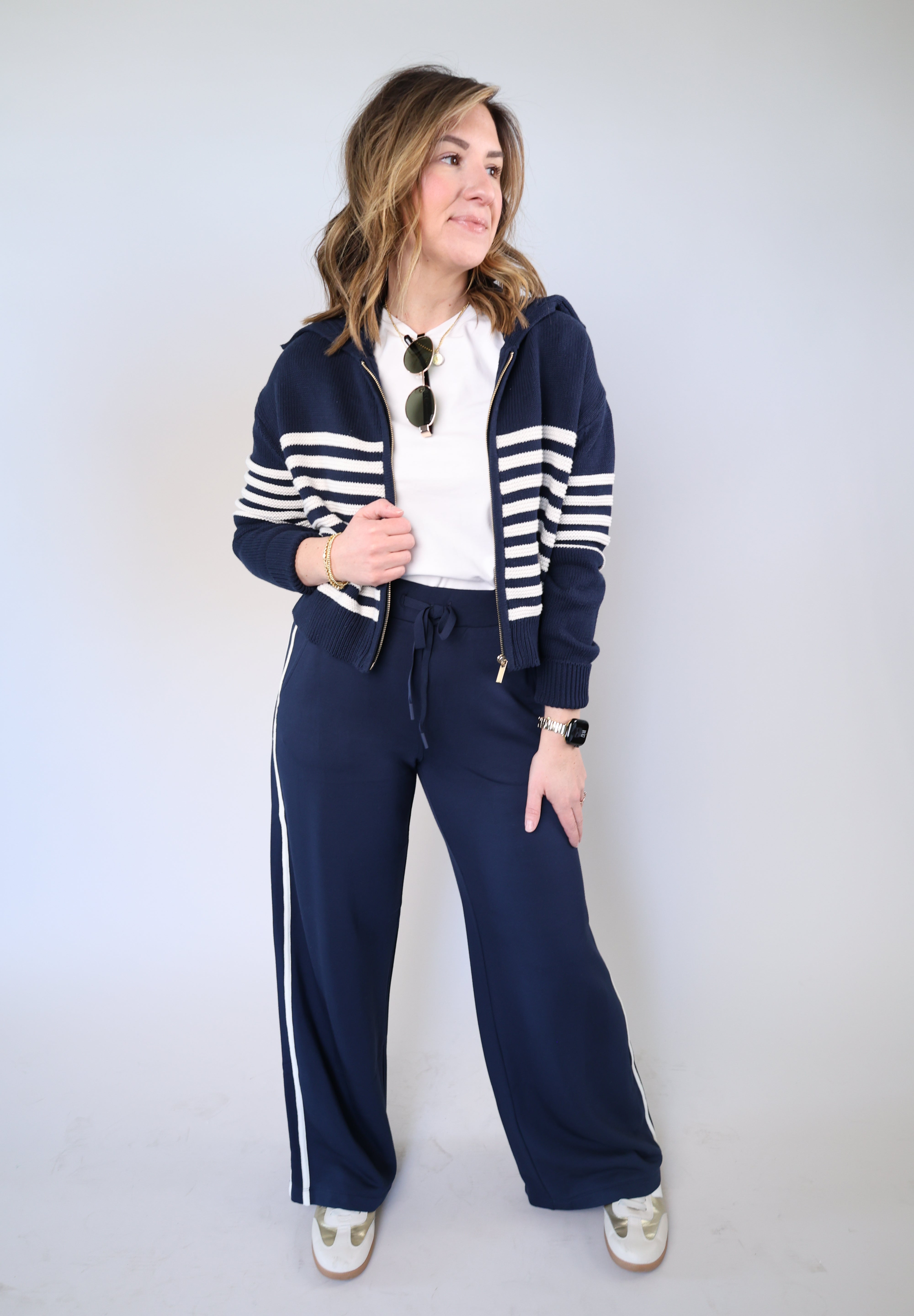 Z Supply midweight cropped cotton sweater jacket with relaxed fit, striped texture, and oversized collar for layering