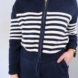 Z Supply cropped sweater jacket featuring elevated stripe detailing, zip-front closure, and statement collar