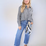 Lightweight gingham button-up shirt with classic collar, button-front closure, and breathable cotton poplin fabric