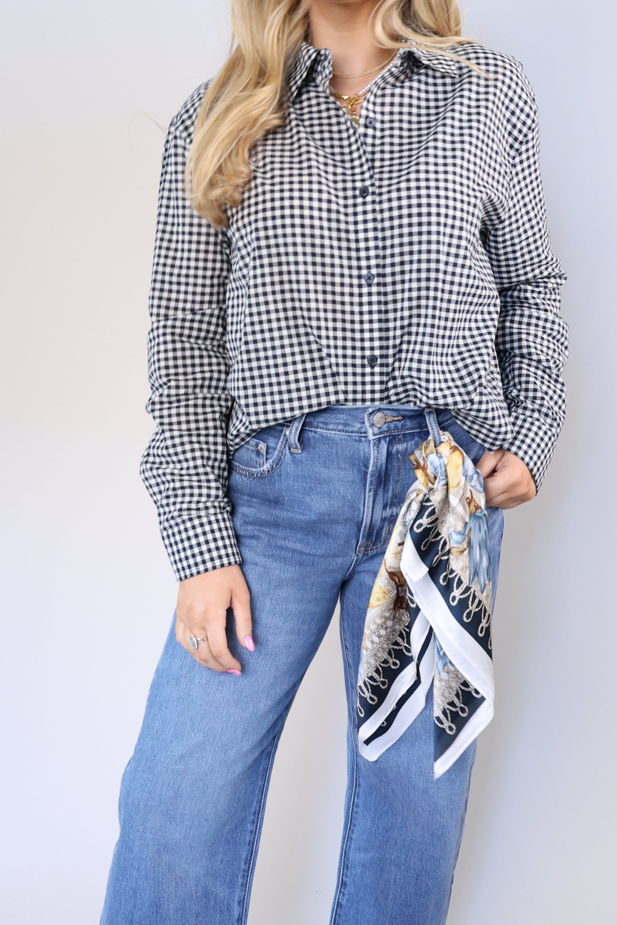 Breathable gingham plaid button-up shirt with classic collar and effortless year-round wear