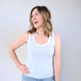 Sirena colorblocked tank in light blue with contrast white trim and ribbed cotton blend