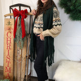 Z Supply Kenaby Fair Isle crewneck sweater in oatmeal color, emphasizing cozy knit and classic winter style.