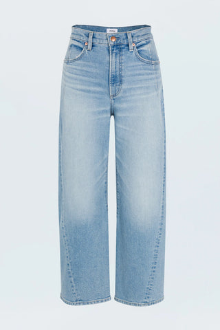 front product shot of kyra high rise bowed ankle jeans from Pistola. Light wash curved side seam detail. Shear Boutique denim Fall collection