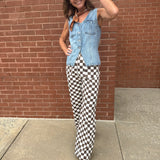 Demi Checkered Bottoms w Elastic Band: Cinnamon