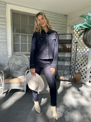 Classic Thea Denim Button-Up with polished detailing — perfect from work to weekend layering.