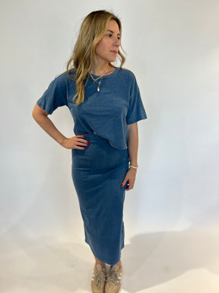 Gail Jersey Denim Midi Skirt - Vintage Indigo