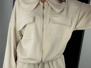 Collared Scuba Zip-Up Jacket - Cream