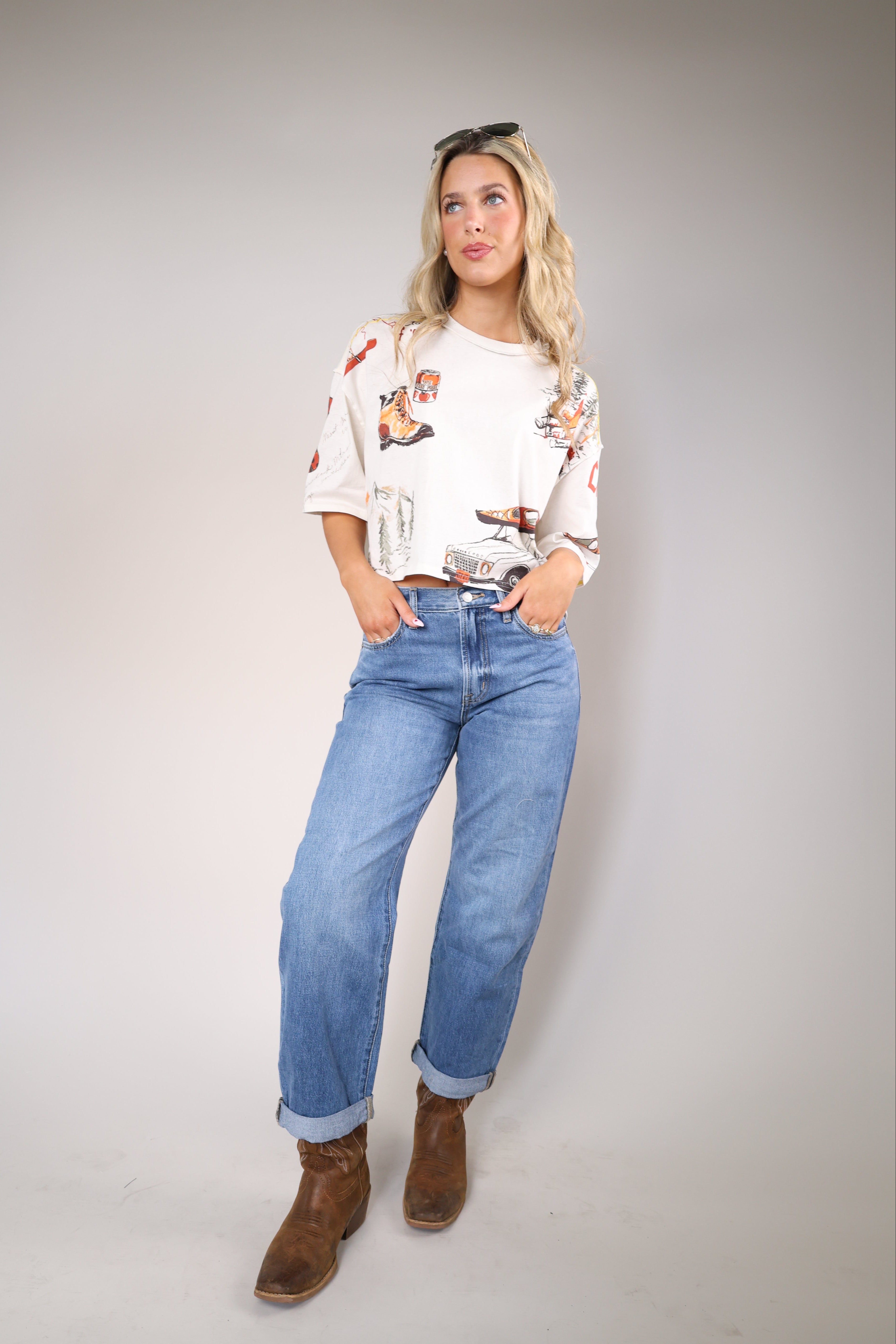 Free People Mountain View Graphic Tee with rustic outdoor illustrations and laid-back boho silhouette.