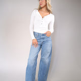 Free People Jamie Henley in white featuring ribbed knit fabric and classic button-front placket detail.