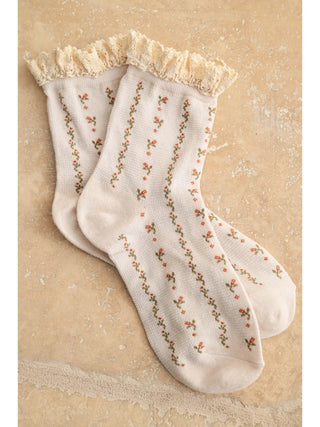 Floral Print Crochet Trim Socks