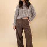 Comfortable brown wide-leg pants with white vertical pinstripes by Z Supply.