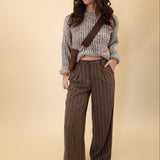 Brown wide-leg pants featuring a white pinstripe pattern from Z Supply.