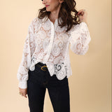 White Dear John Suzette Lace Top featuring a cropped silhouette and delicate eyelet detailing.