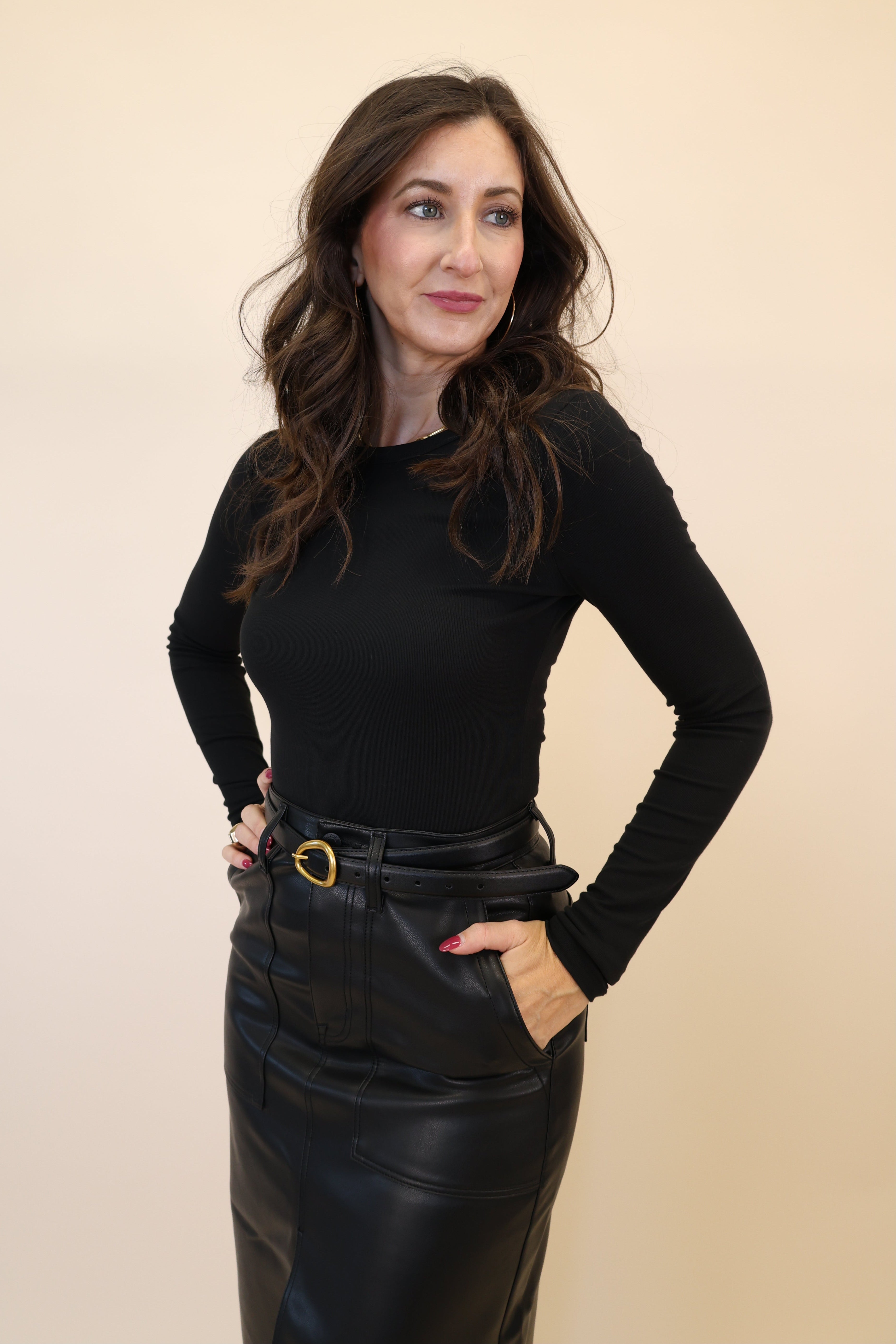Z Supply Second Skin black crew long sleeve with sleek, body-hugging fit