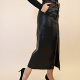 Pistola Alice black faux leather Utility Skirt with center slit and five-pocket detailing