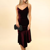Steve Madden Lucille Dress in rich burgundy velvet with a chic midi length.