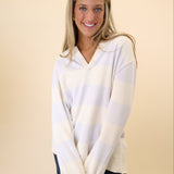 Beige Z Supply rugby Henley with oversized fit and comfortable, soft fabric.