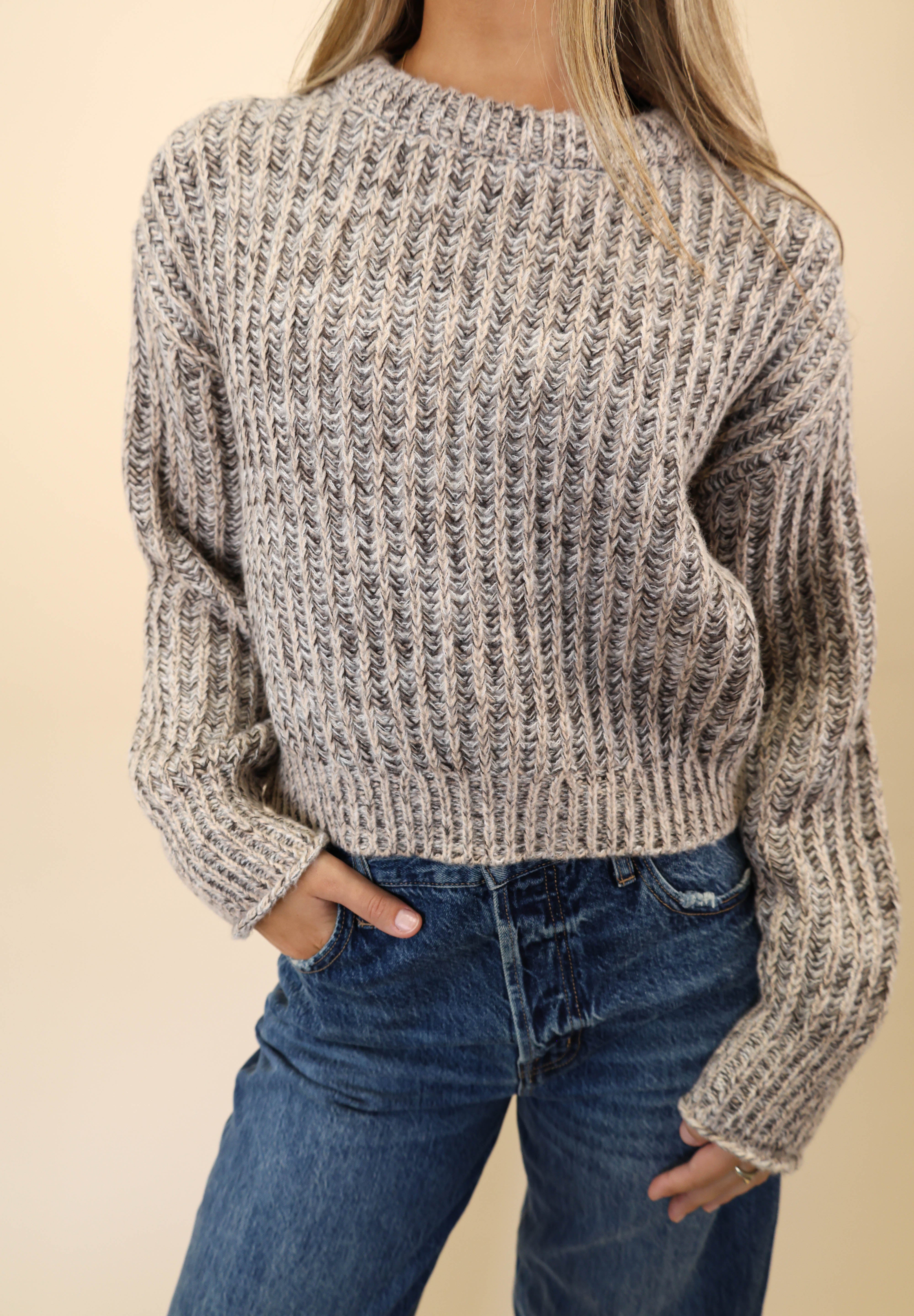 Soft gray cropped sweater by Z Supply featuring relaxed silhouette and cozy knit texture
