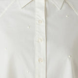 Tess pearl top Shear Boutique spring 2026 white button down blouse pearl embellished women’s shirt
