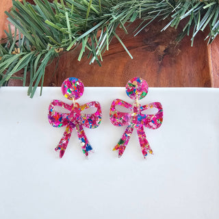 Bow Earrings - Pink Sparkle // Christmas, Holiday, Gifts