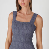 Deep Sea Blue Lace Textured Top