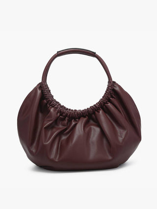 Lena Ruched Shoulder Bag w/ Round Handle: Espresso