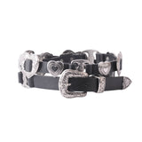 Grunge Silver Heart Concho Leather Belt: Black