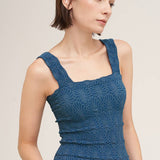 Deep Sea Blue Lace Textured Top