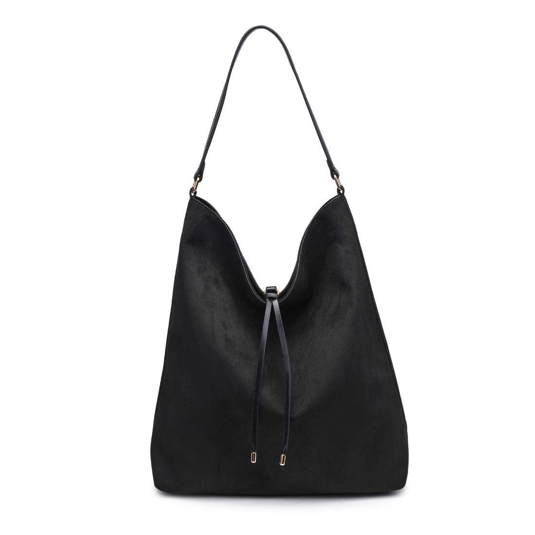 Felicity Bucket black vegan leather handbag with gold hardware – spacious adjustable strap bucket bag – Shear Boutique