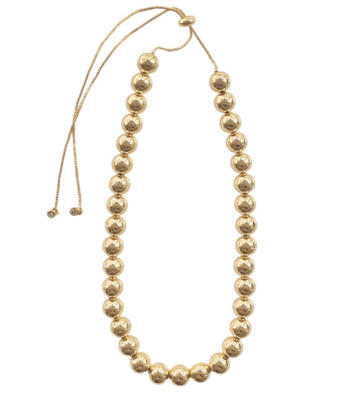 Gemelli Large Ball Necklace featuring polished gold ball beads with an adjustable drawstring closure.