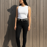 Grunge Silver Heart Concho Leather Belt: Black