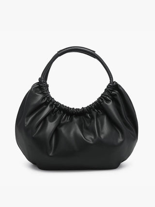 Lena Ruched Shoulder Bag w/ Round Handle: Black