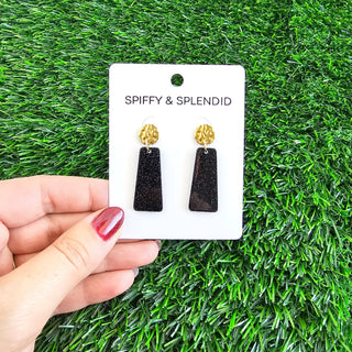 Mia Mini Earrings - Black Glitter // Game Day