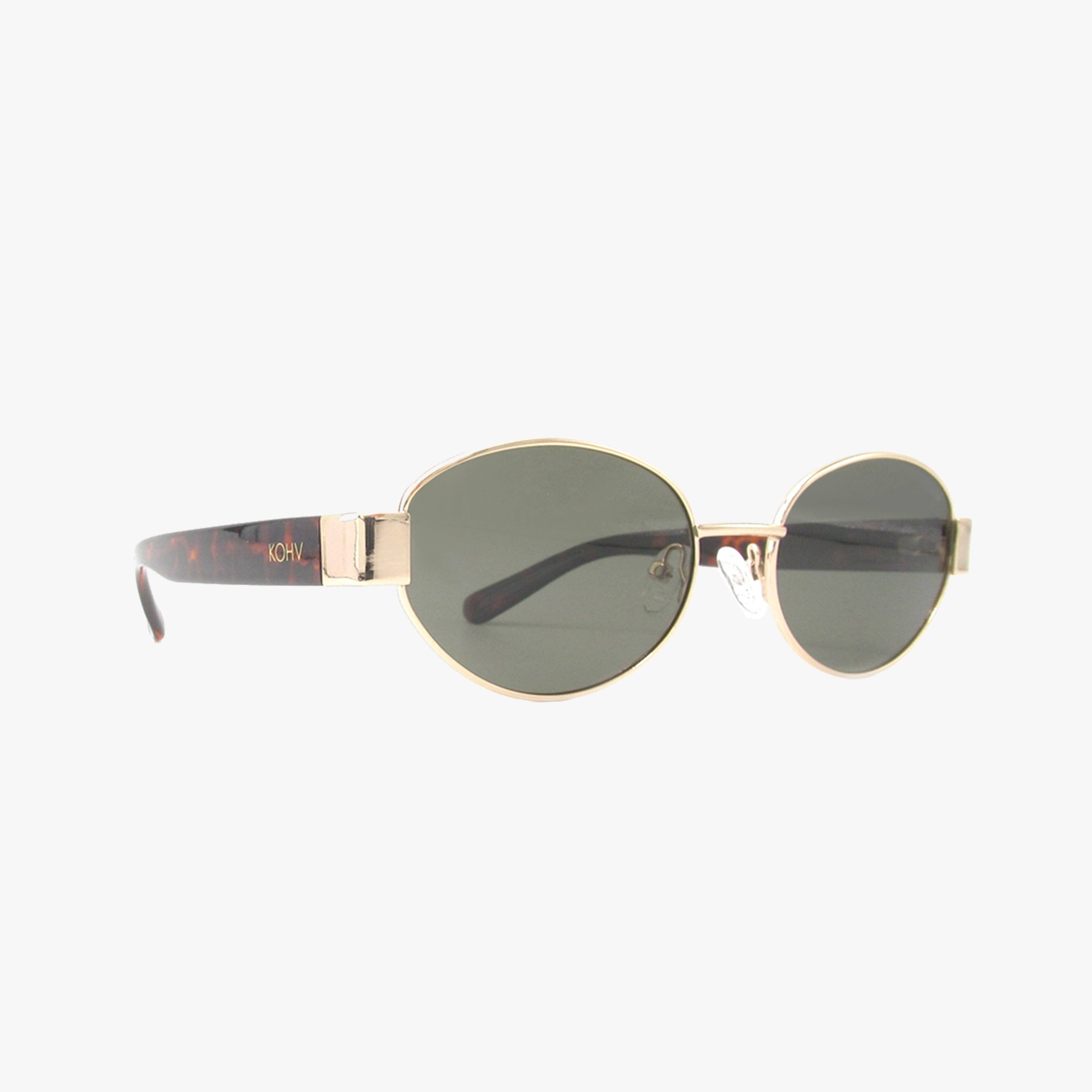 Kohv Eyewear Coco oval sunglasses featuring tortoise arms and polarized green lenses