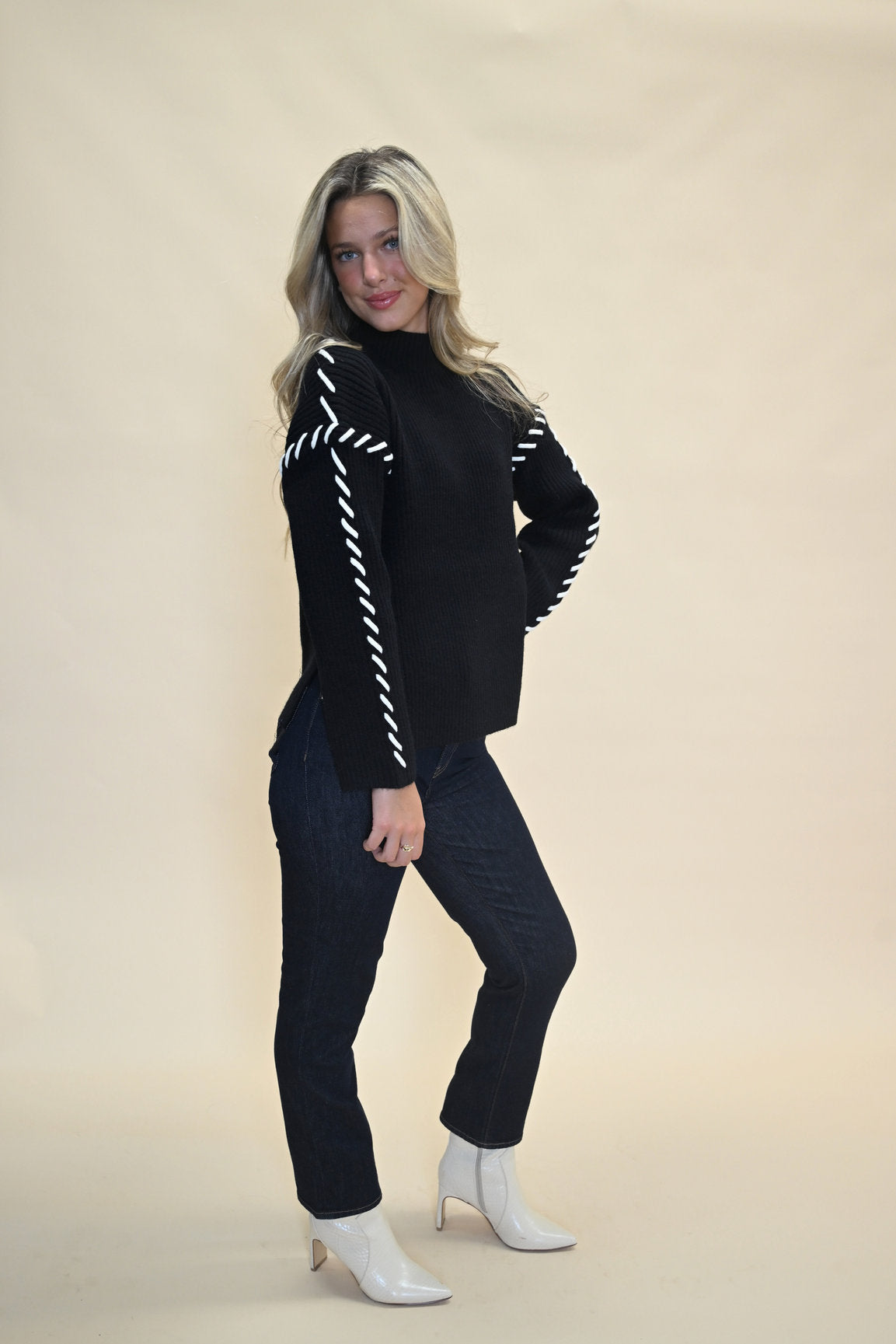 Love Token Spencer Sweater in Black styled with denim — casual chic outfit from Shear Boutique