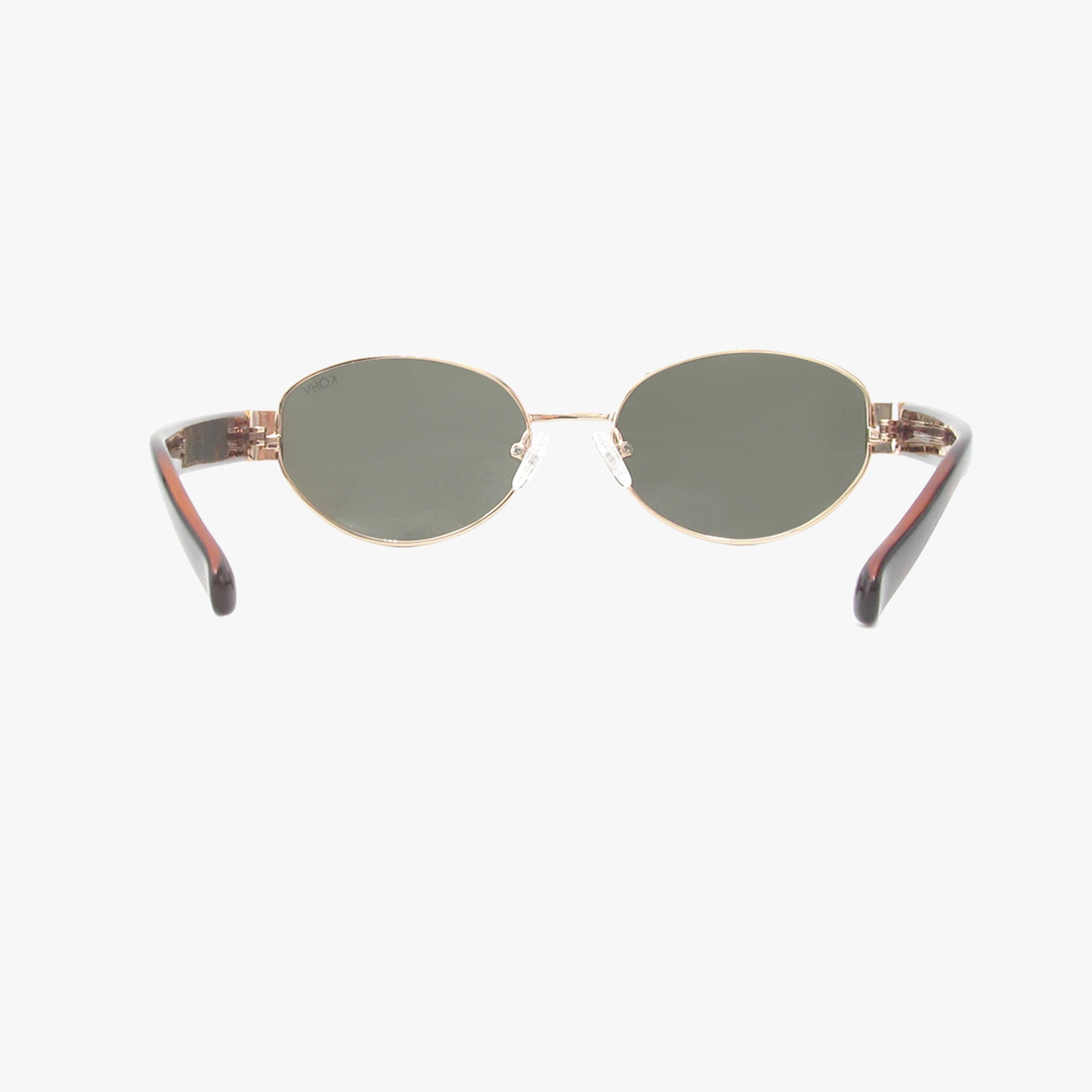Classic oval Kohv Coco sunglasses with gold front frame and green polarized lenses