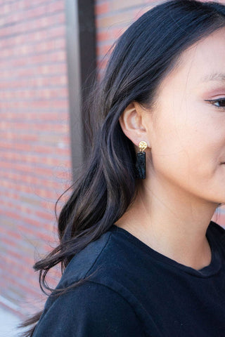 Mia Mini Earrings - Black Glitter // Game Day