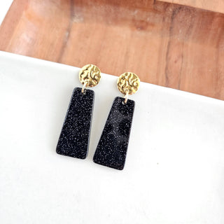 Mia Mini Earrings - Black Glitter // Game Day