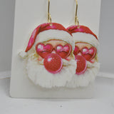 Bubble Gum Retro Santa Earrings, Acrylic, Christmas 