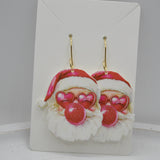 Bubble Gum Retro Santa Earrings, Acrylic, Christmas 