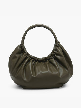 Lena Ruched Shoulder Bag w/ Round Handle: Espresso