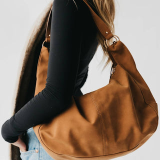 Hazel Hobo Shoulder Bag with Tassel: Chocolate Suede