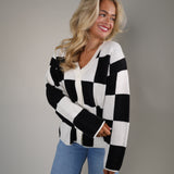 Brooke Campus Cardigan for women with bold checker knit and relaxed fit