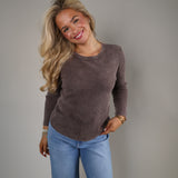 Soft Ecru thermal long sleeve top for women, perfect for fall layering