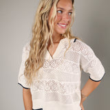 Denman Crochet Polo Sweater