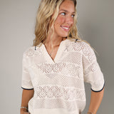 Denman Crochet Polo Sweater